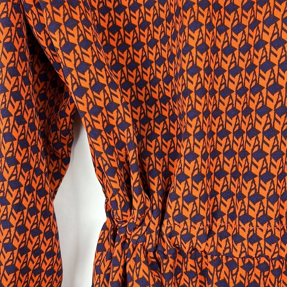 MAISON JULES button down shirt dress roll tab collared orange and navy M - Picture 7 of 13